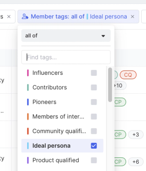 Filter by member Ideal persona tag