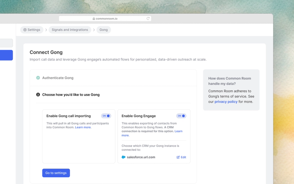 Image of Gong calls integration