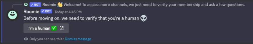Automated verification message sent to new members