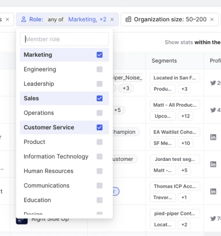 Add firmographic filters to Member view