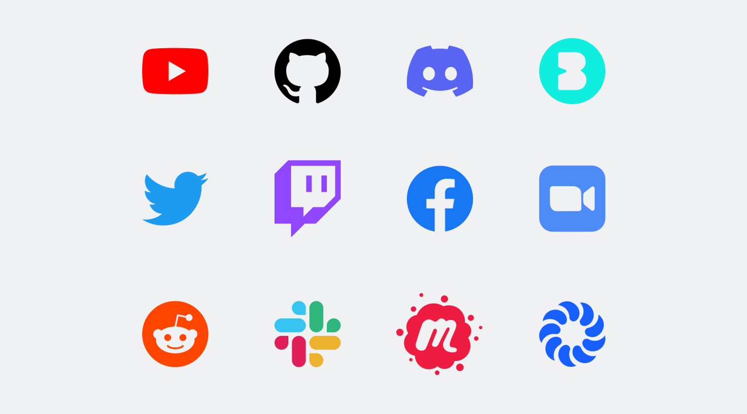 12 logos of community platforms on a light grey background