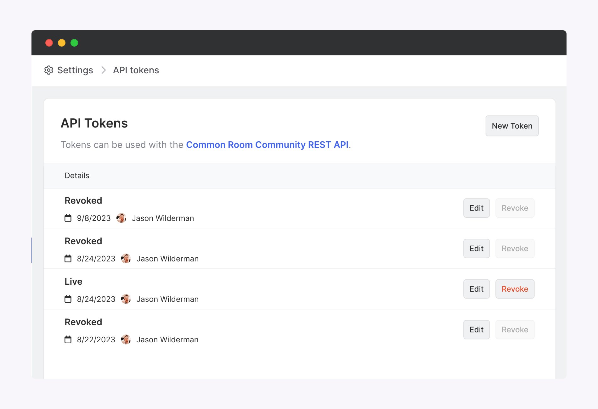 API tokens