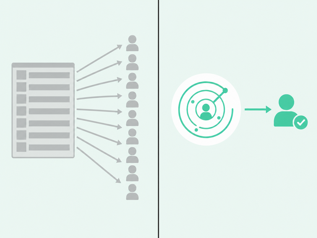Static list-building blasting one message to everyone versus signal-based prospecting targeting one identified buyer