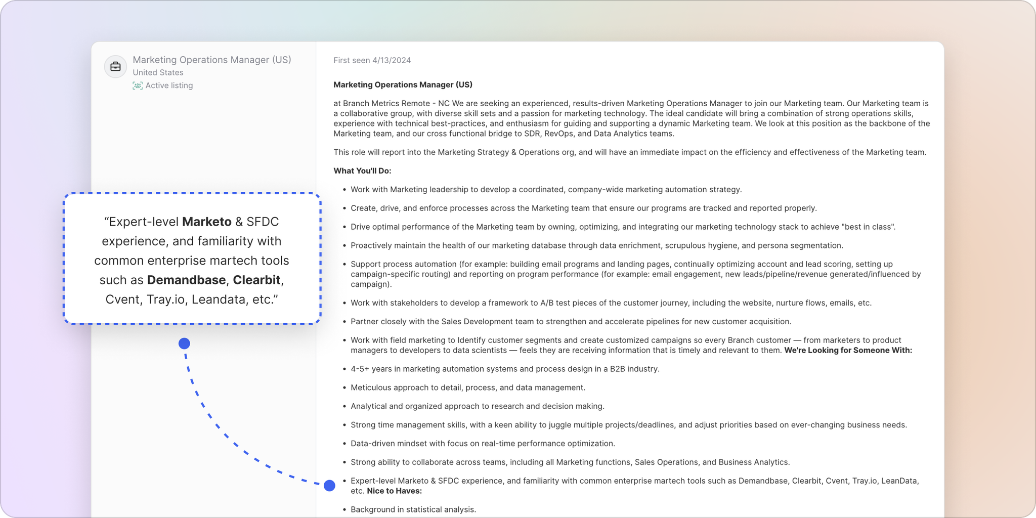 screenshot of full job description in common room
