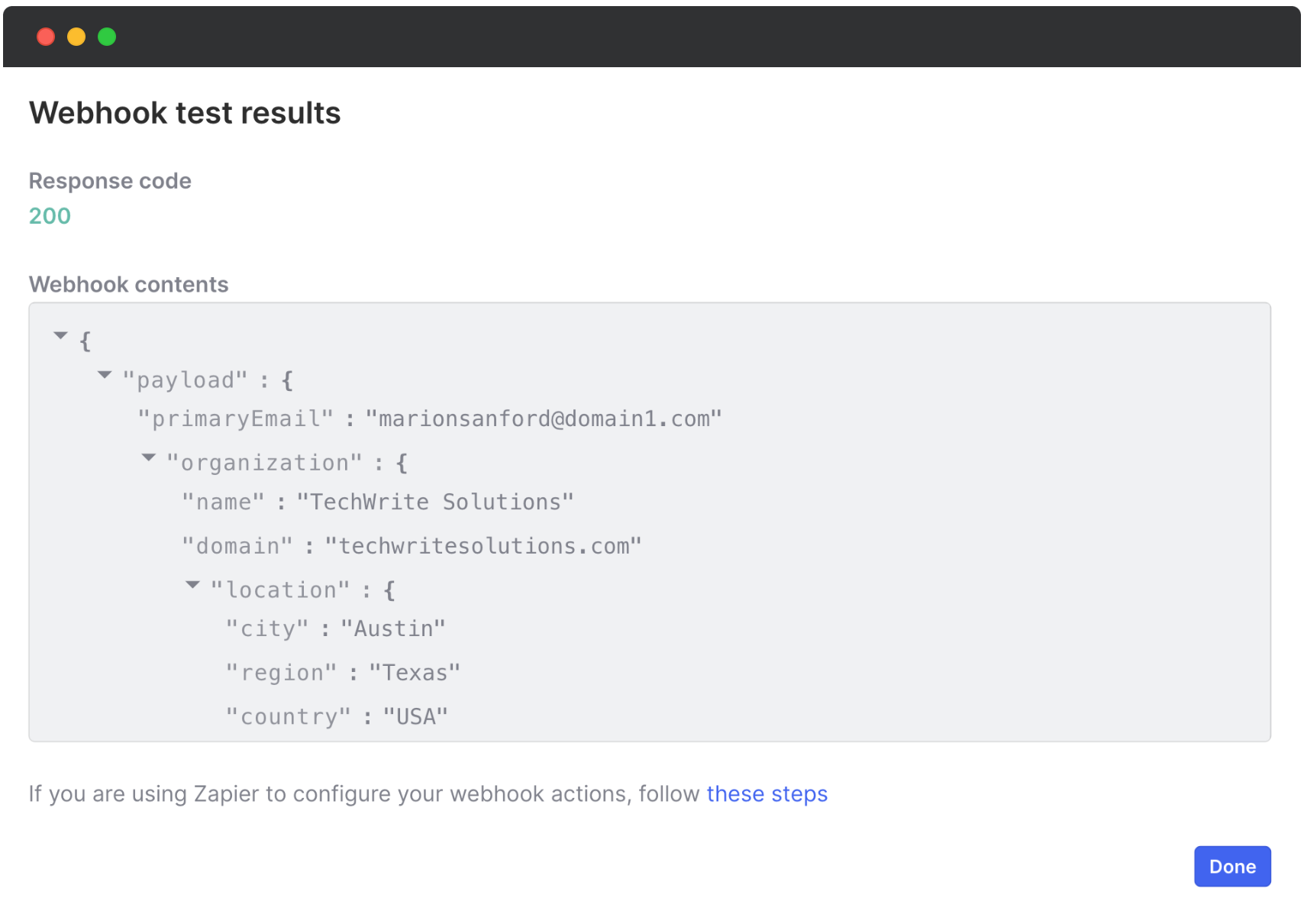 Webhook test results