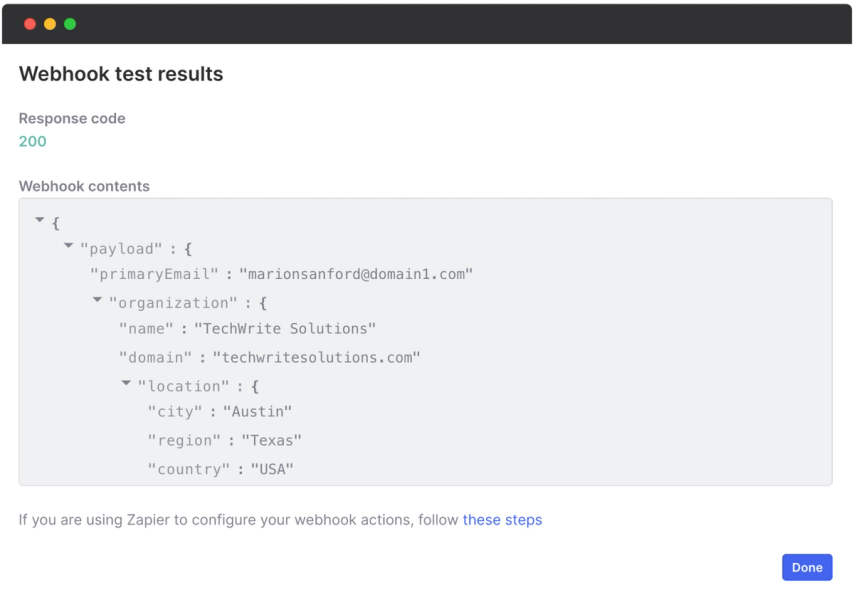 Webhook test results