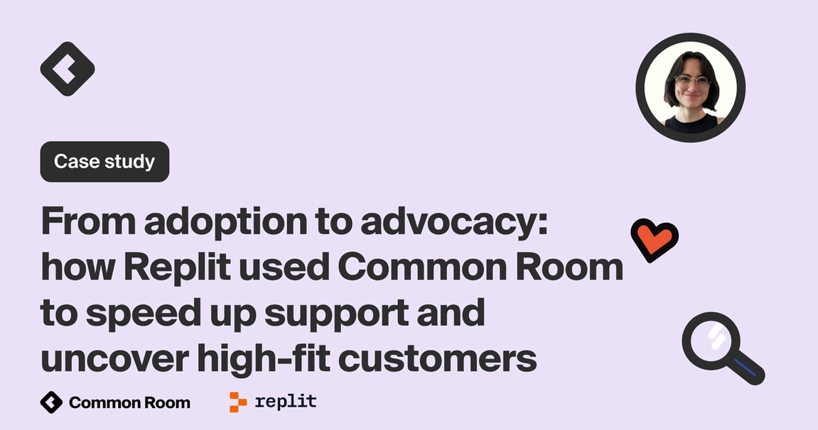 Title card with title: "From adoption to advocacy: how Replit used Common Room to speed up support and uncover high-fit customers"