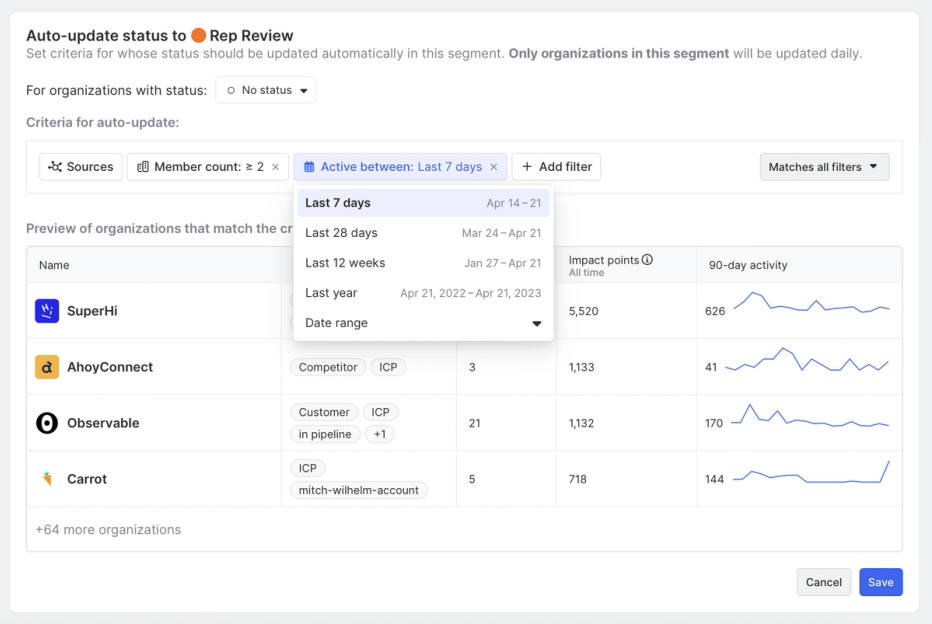Add multiple filters to set criteria for status automation