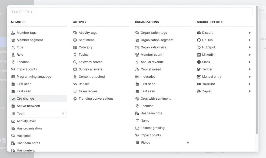 Filter by matched org changes