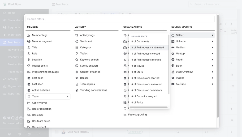 Apply a GitHub activity filter