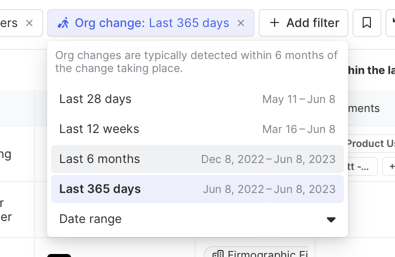 Set a date range for org change tracking
