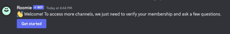 Roomie bot welcome message