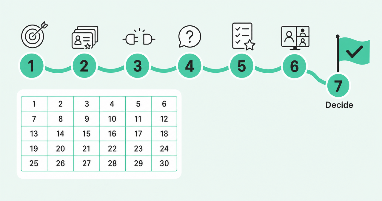 Seven-step 30-day sales analytics pilot ending in a decision