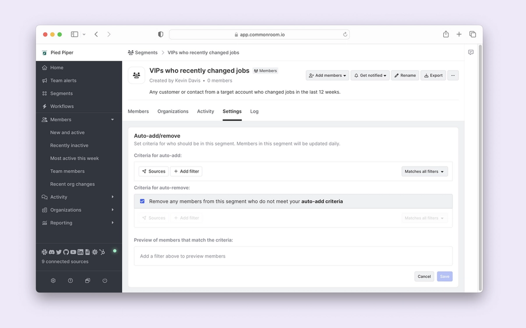 Auto-add/remove members to your segment