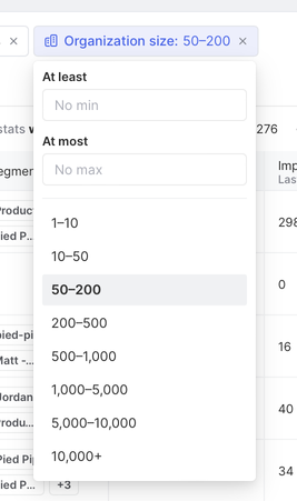 Filter by organization size