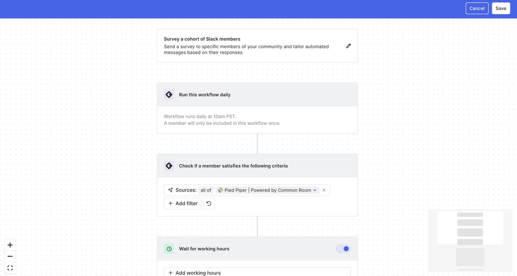Workflow canvas to send a survey