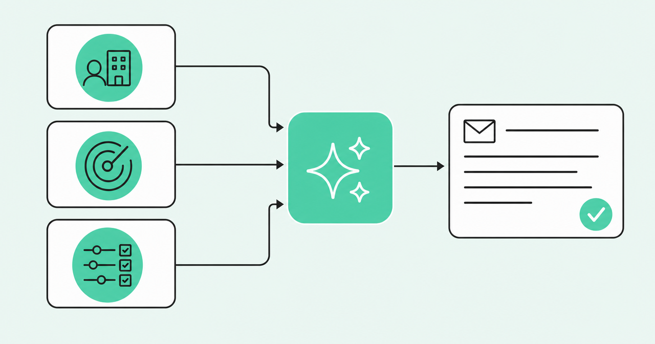 Context, signal, and prompt inputs feeding an AI draft
