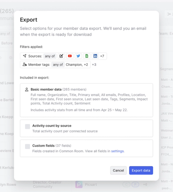 Export a list of members to CSV