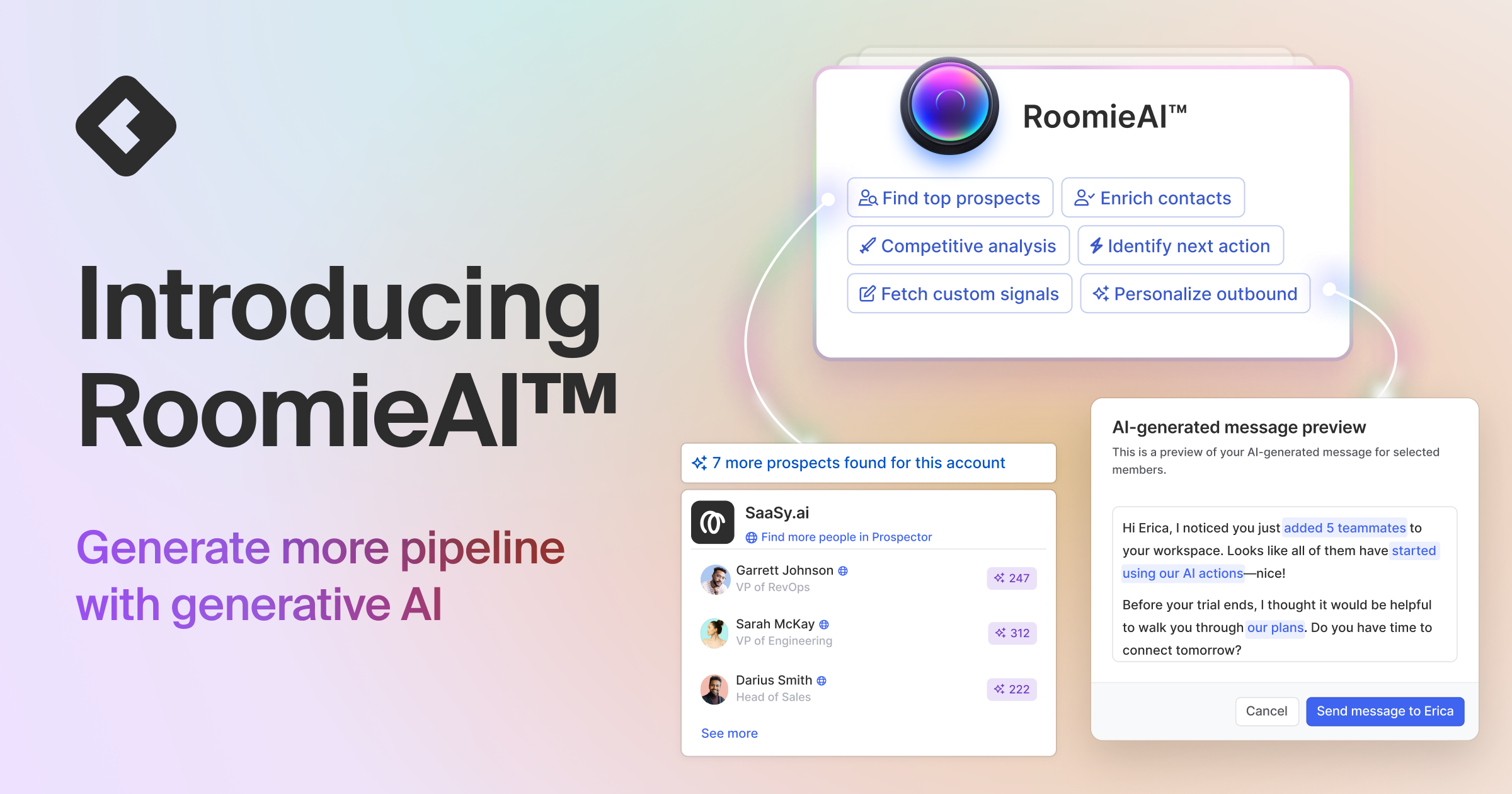 Blog title card with title: "Introducing RoomieAI™: Generate more pipeline with generative AI"