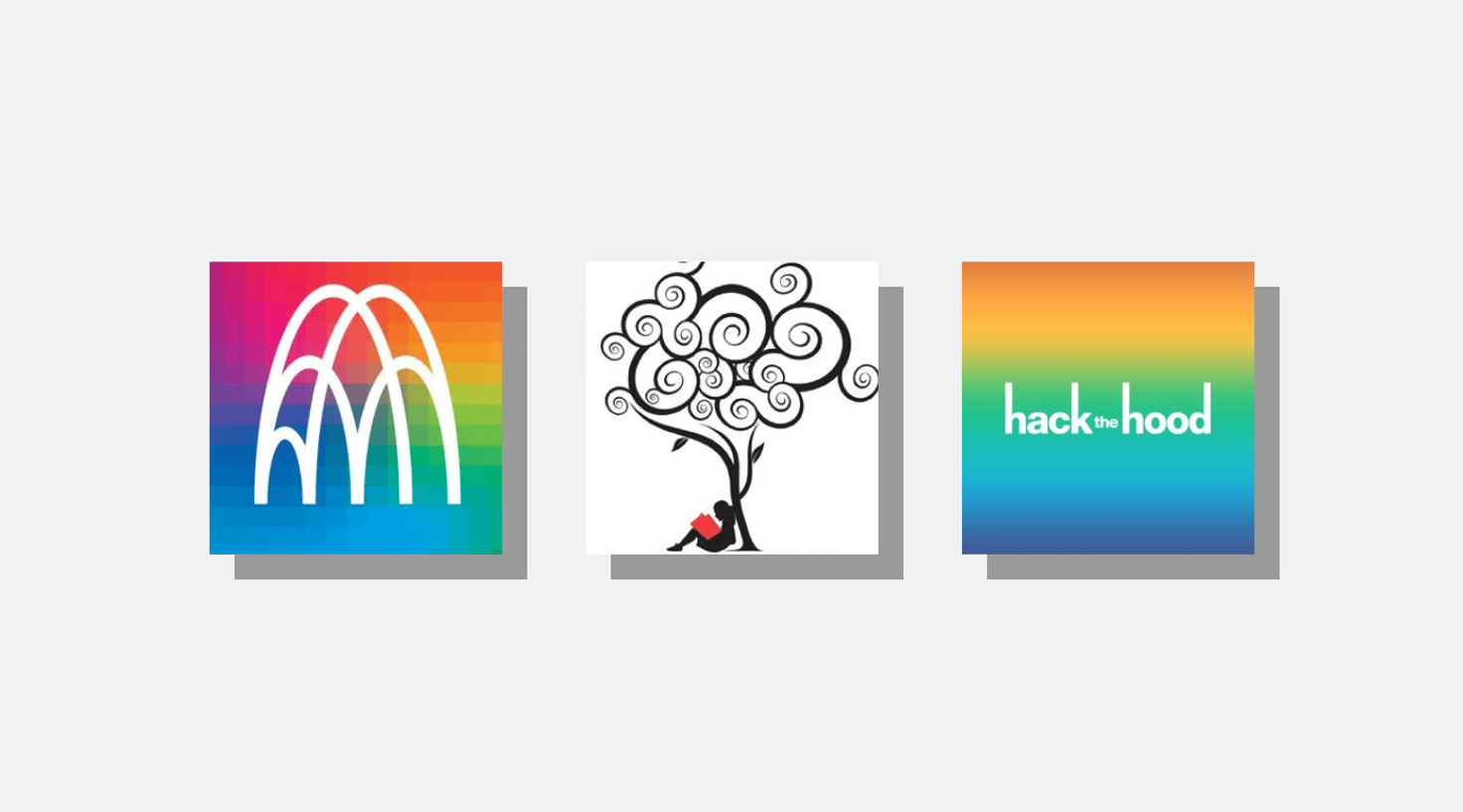 Logos of the following nonprofit organizations: Pacific Science Center, Books for Kids, and Hack the Hood