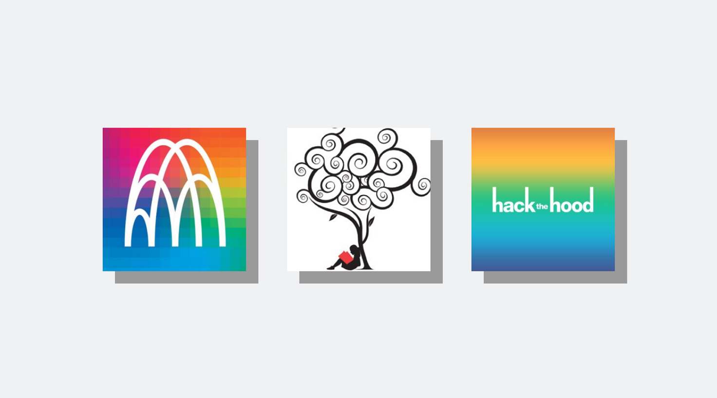Logos of the following nonprofit organizations: Pacific Science Center, Books for Kids, and Hack the Hood