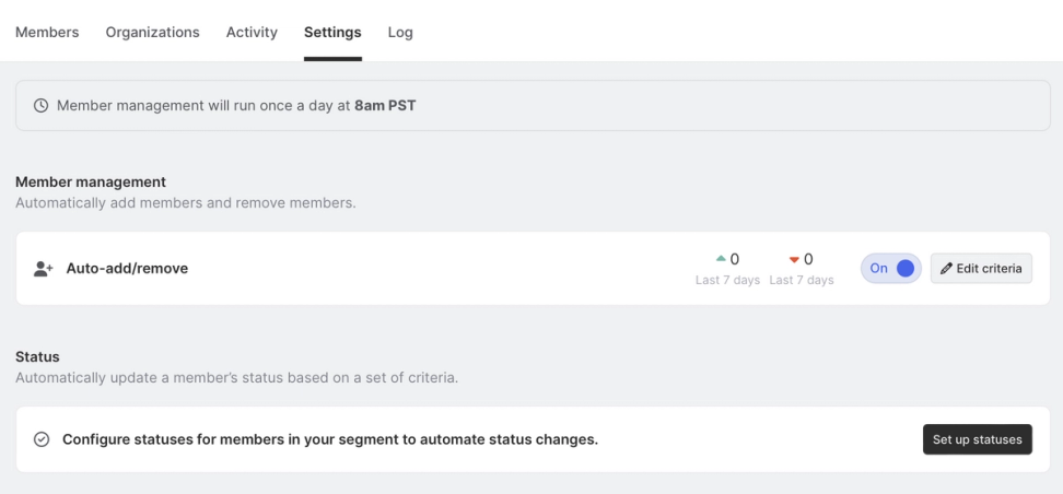 Set statuses for members of a segment