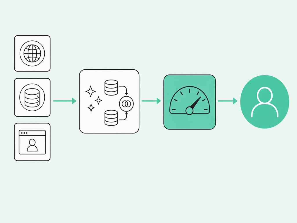 Pipeline: raw data sources flow into verify and enrich, then lead scoring, then resolution into one buyer