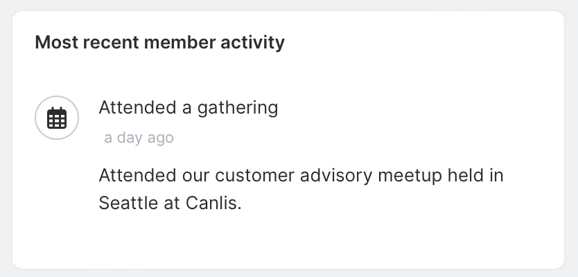 Member activity logged for attending a gathering