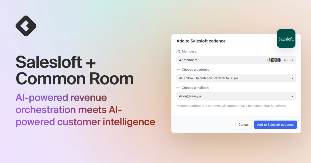 Blog title card with title: "Salesloft's AI-powered revenue orchestration meets Common Room's AI-powered customer intelligence"
