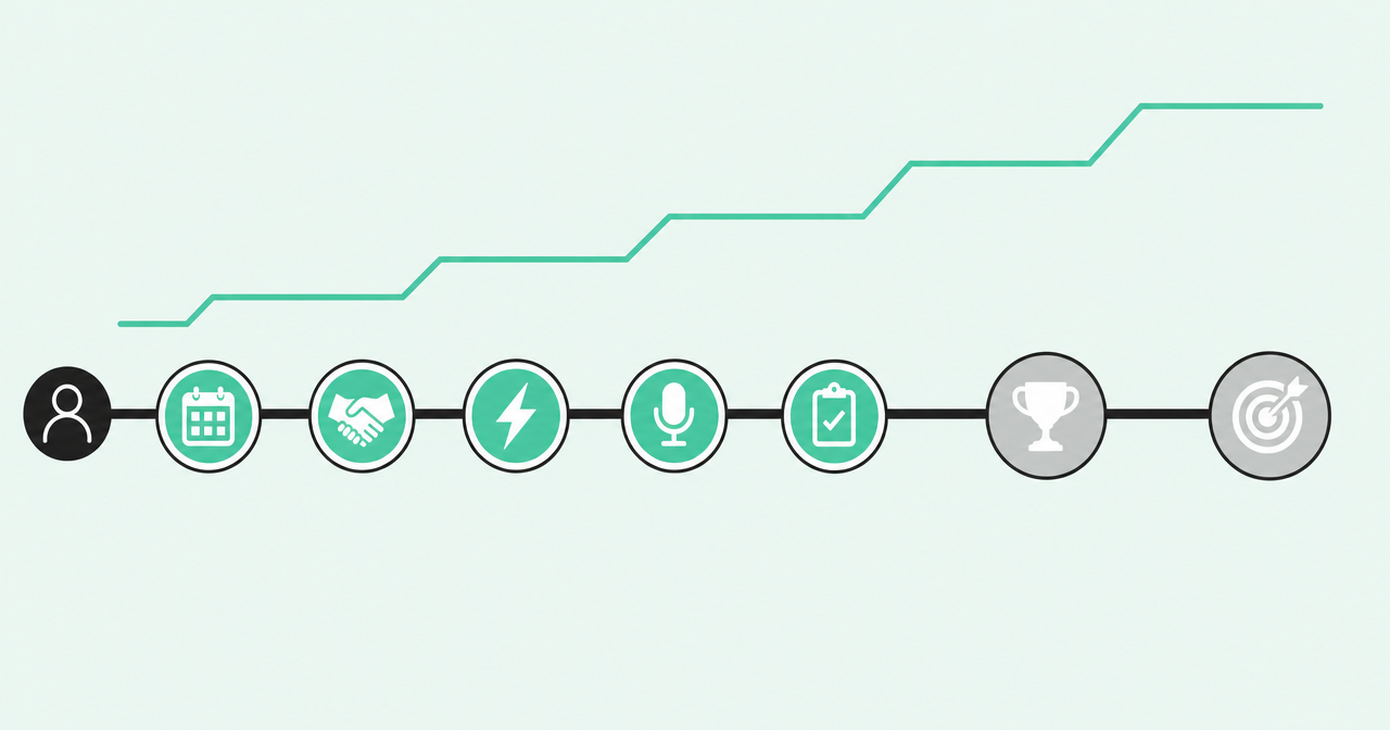 A ramp timeline with early leading-indicator milestones and later lagging milestones for closed-won deals and quota
