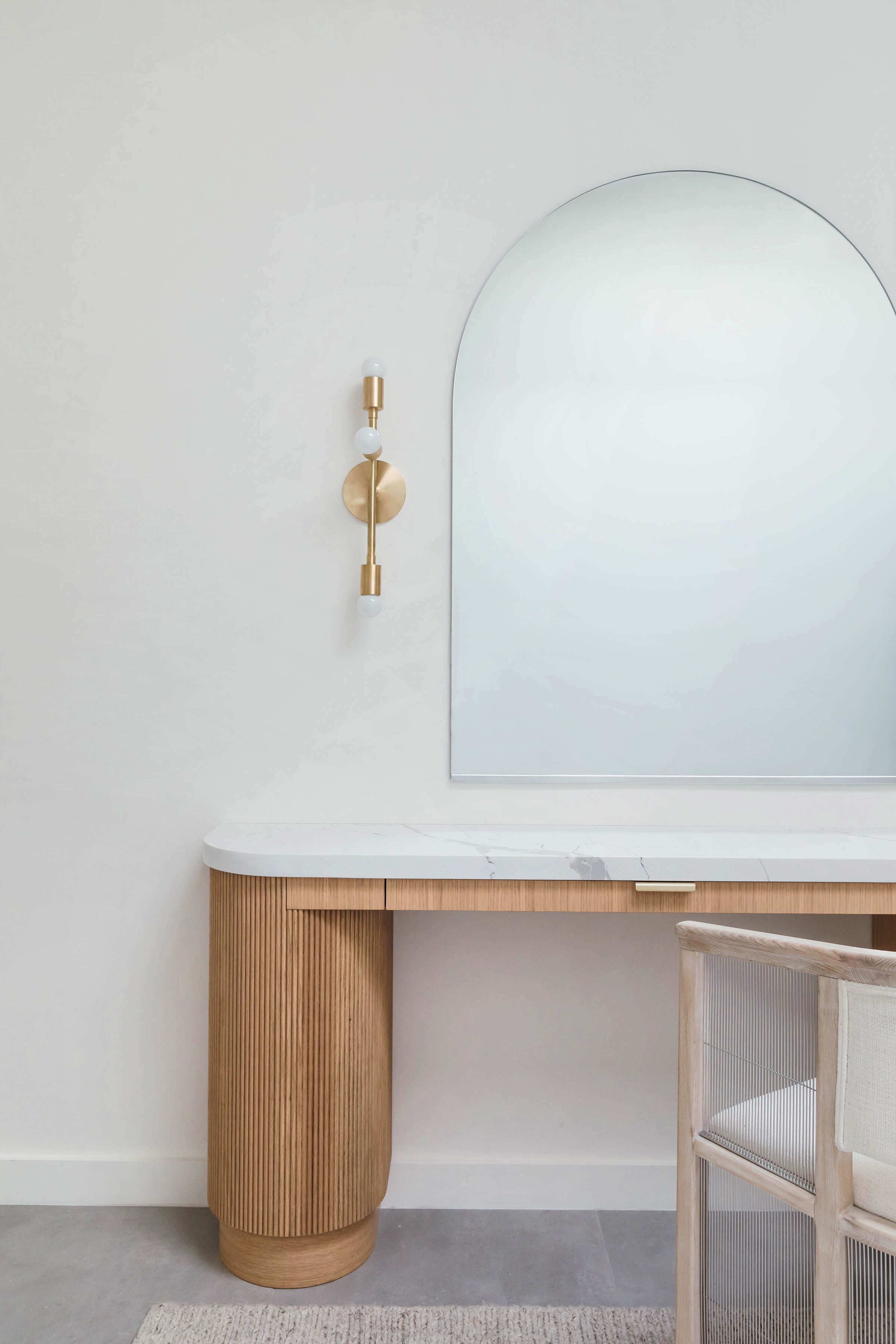 Custom make-up vanity. Lights by Park Studio.