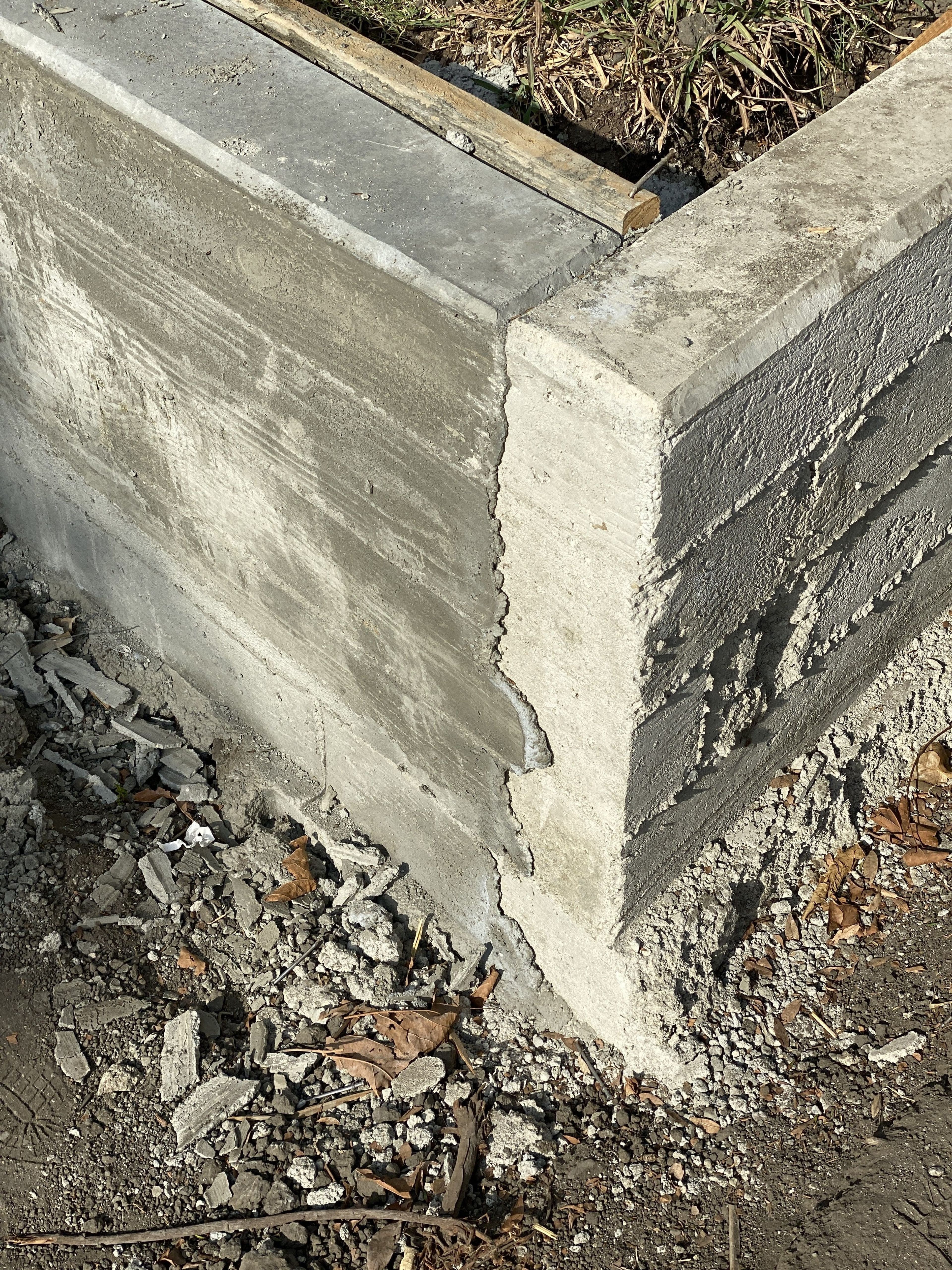 The finish pattern comes from the 2x6 planks stacked atop each other to create long horizontal striations with faint imprints from the lumber.