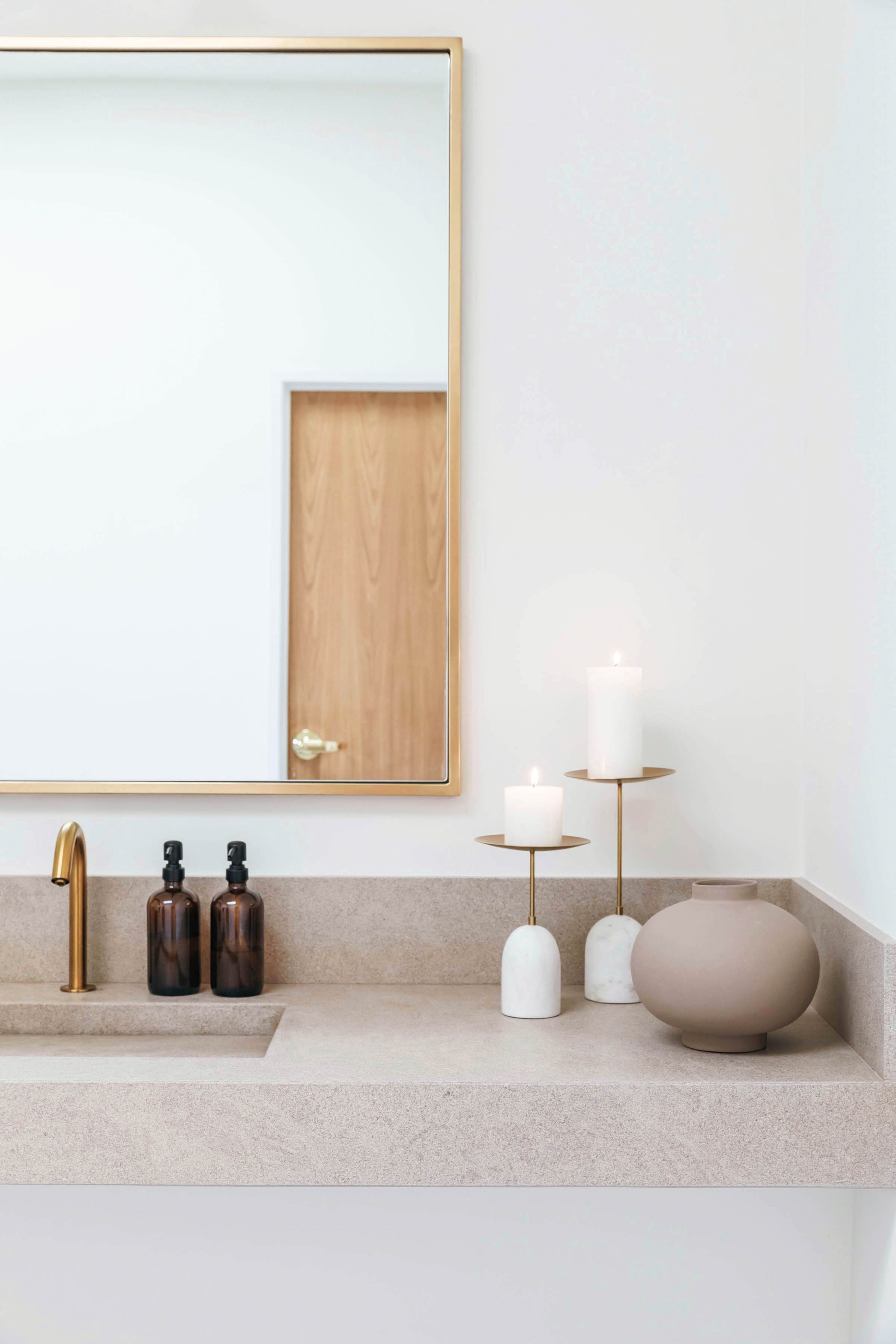 Brass and limestone accents