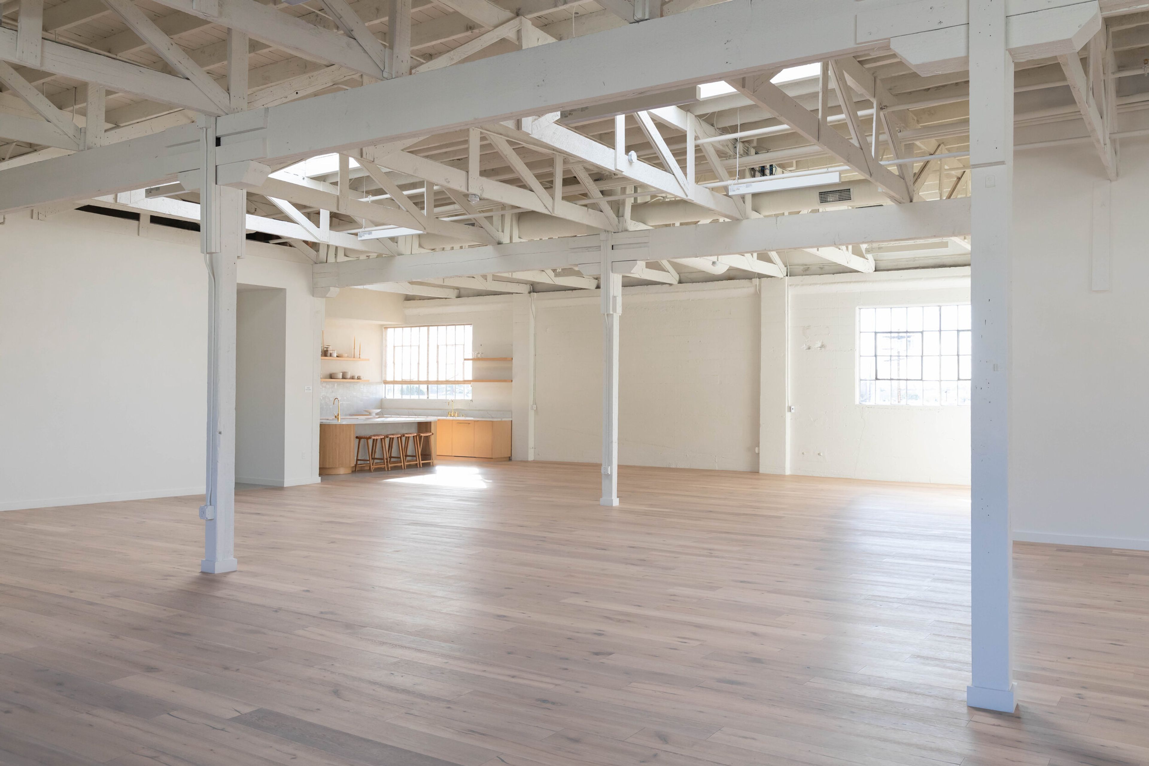 White oak floors and exposed wood structure