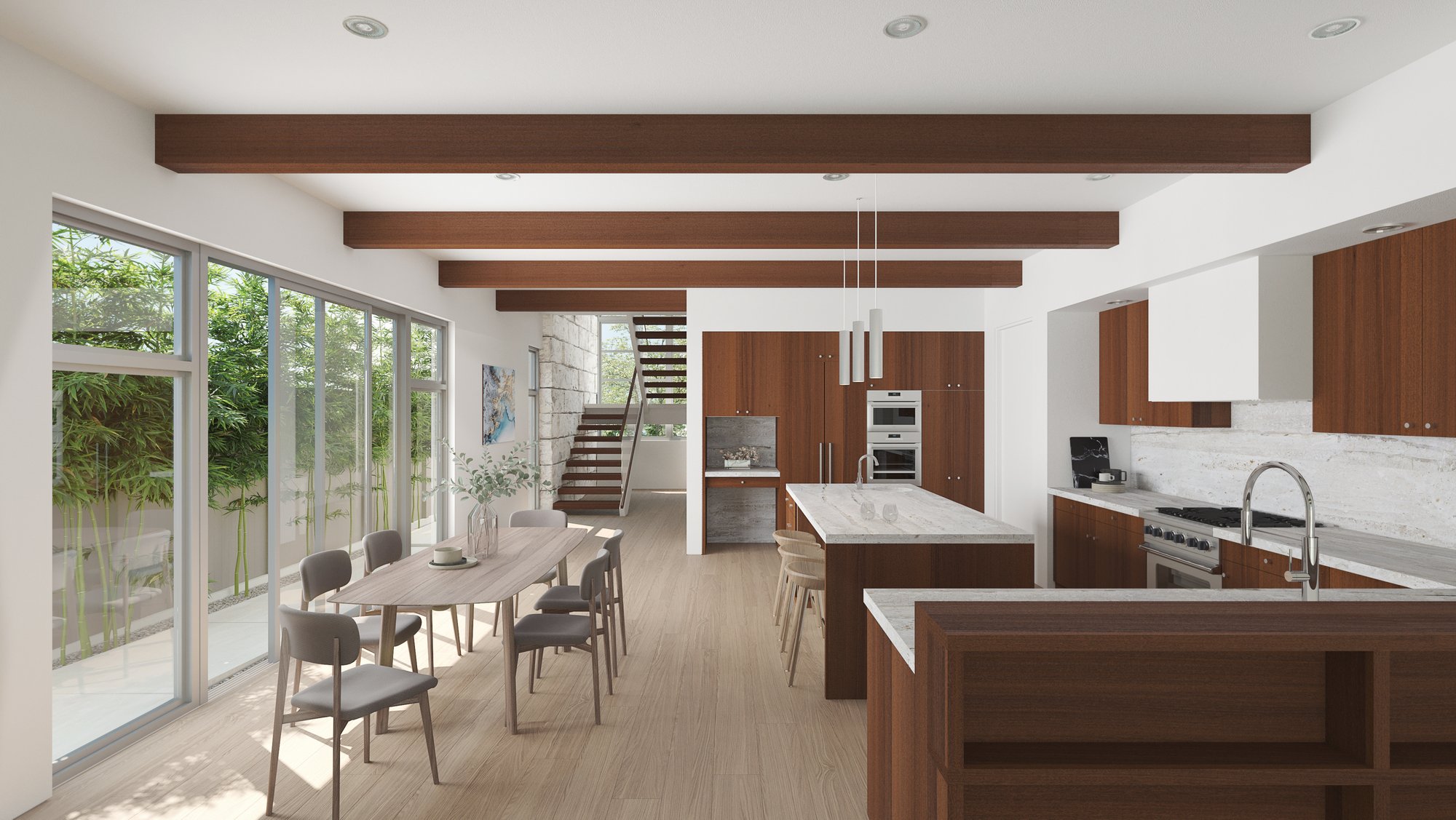 Open plan kitchen and dining room