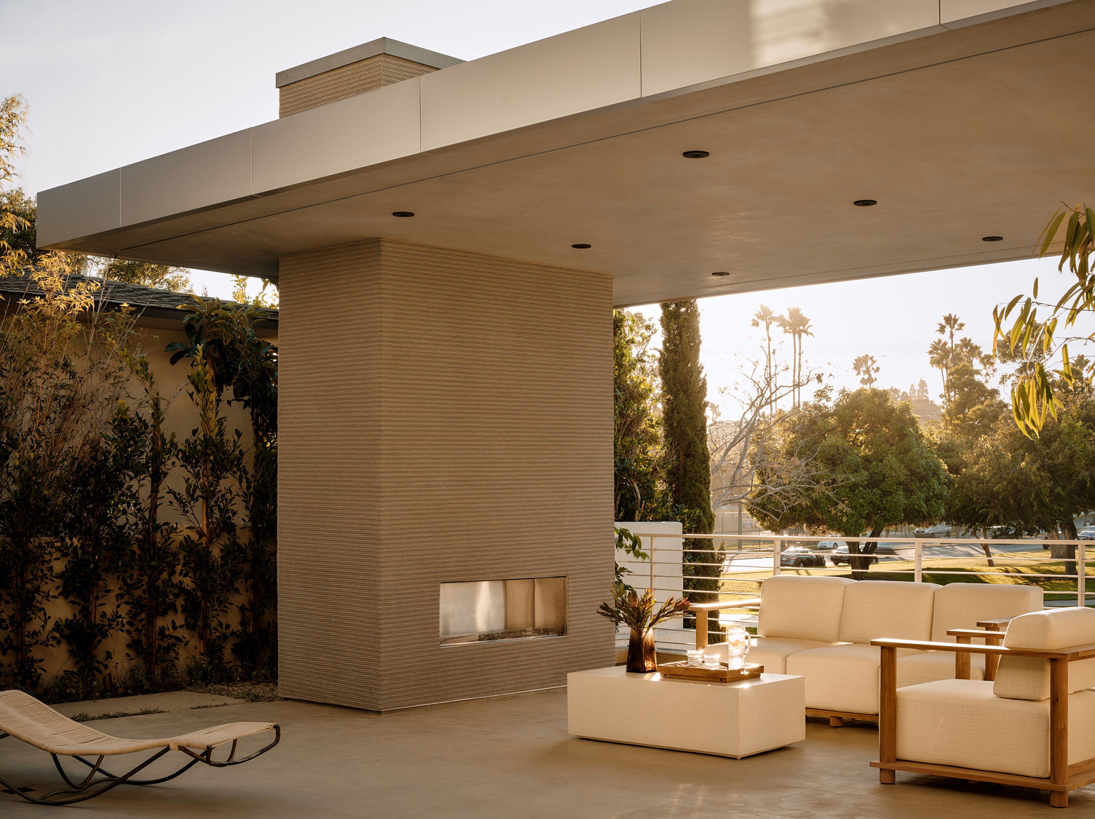 The outdoor living room complete with a fireplace