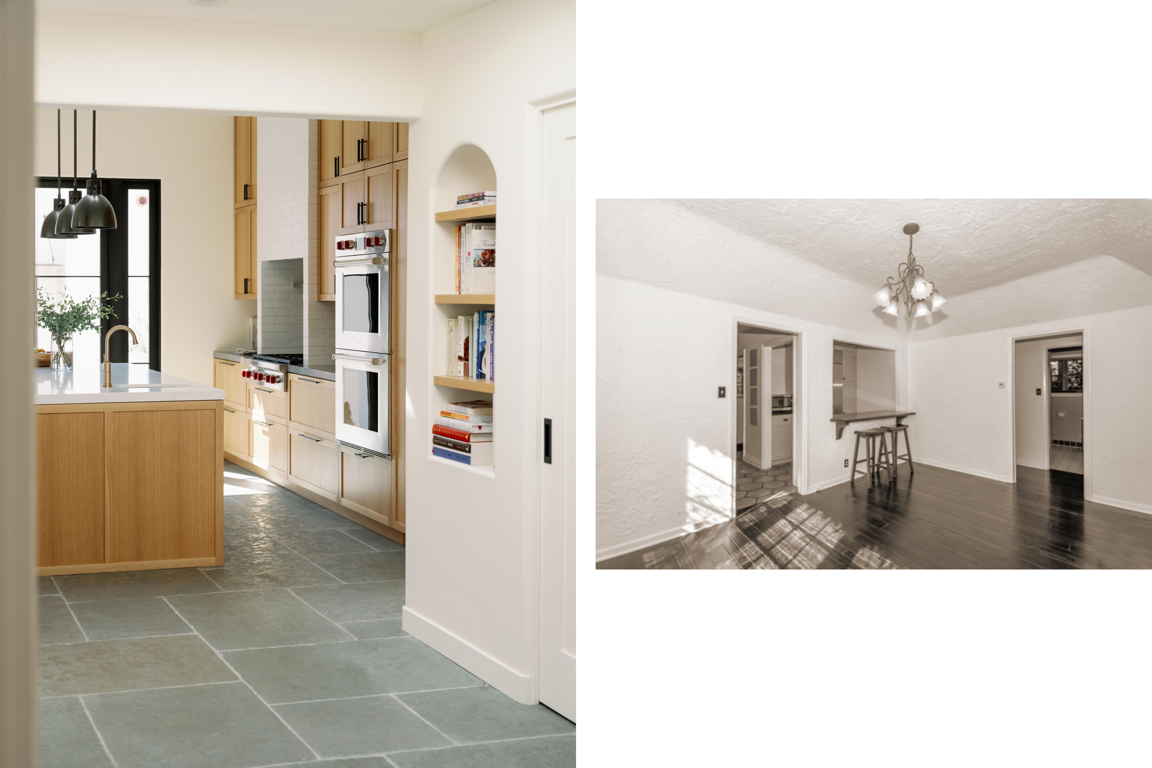 The kitchen layout was rearranged to accommodate a walk-in pantry and separate laundry room