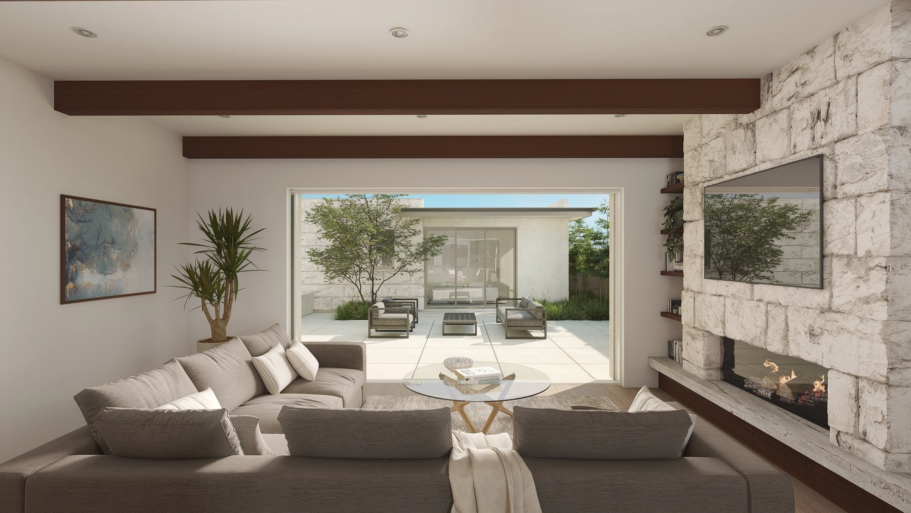 Full-height doors open the great room into the backyard and ADU beyond