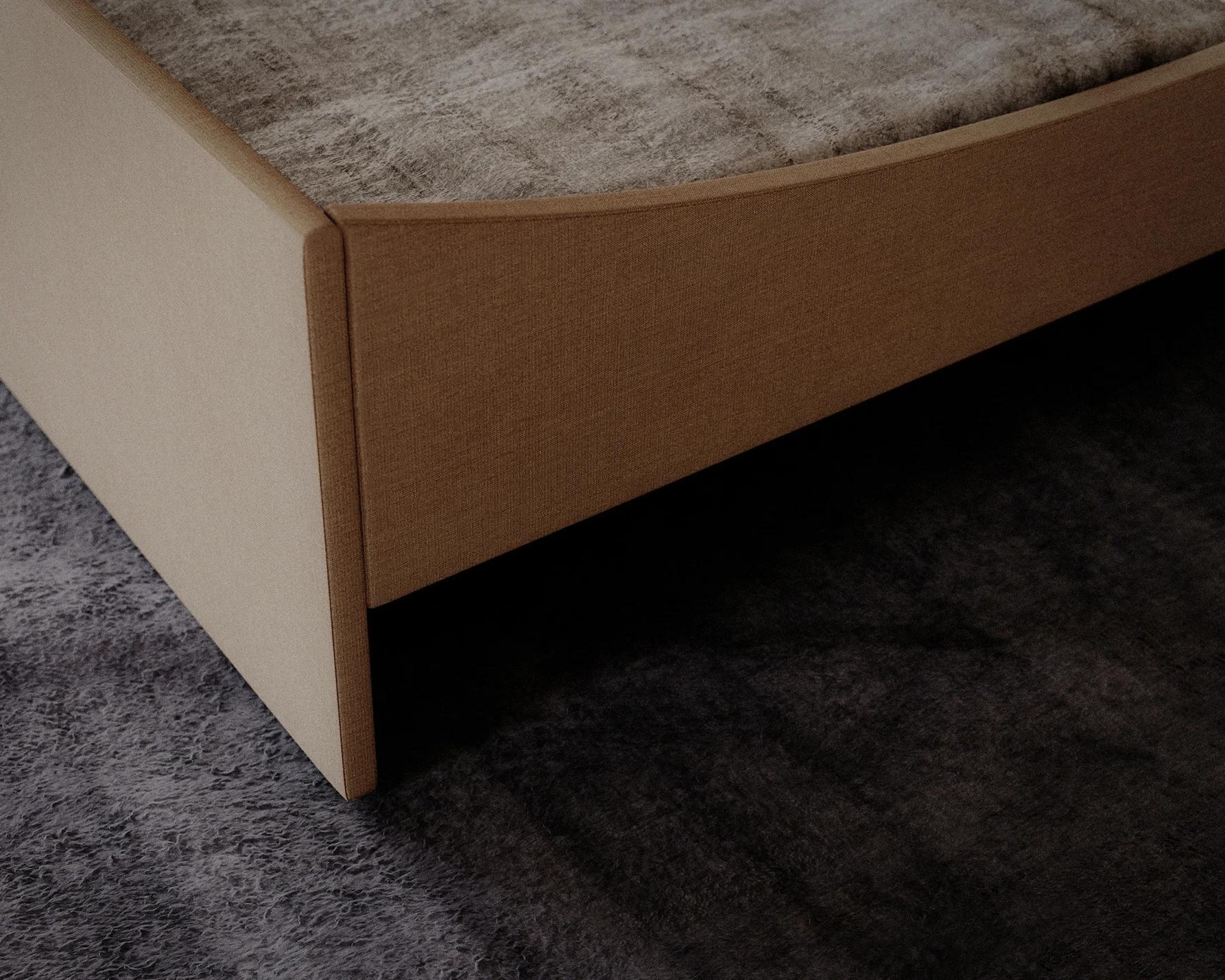 RYE Curved Bed bedroom grey fabric detail