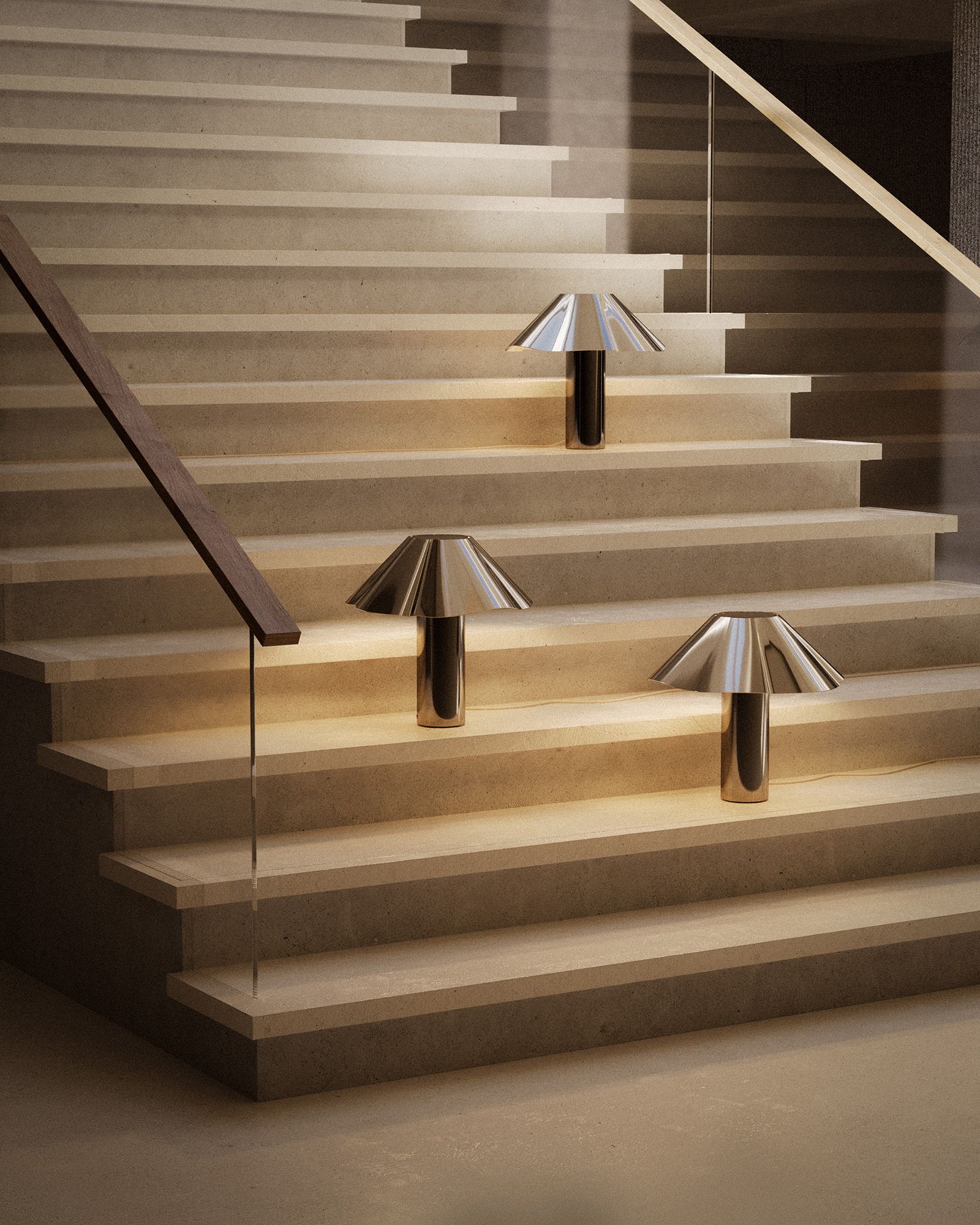 Formarkivet furniture scene lamps on stairs
