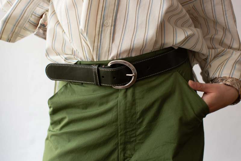 Dark Green Leather Belt 