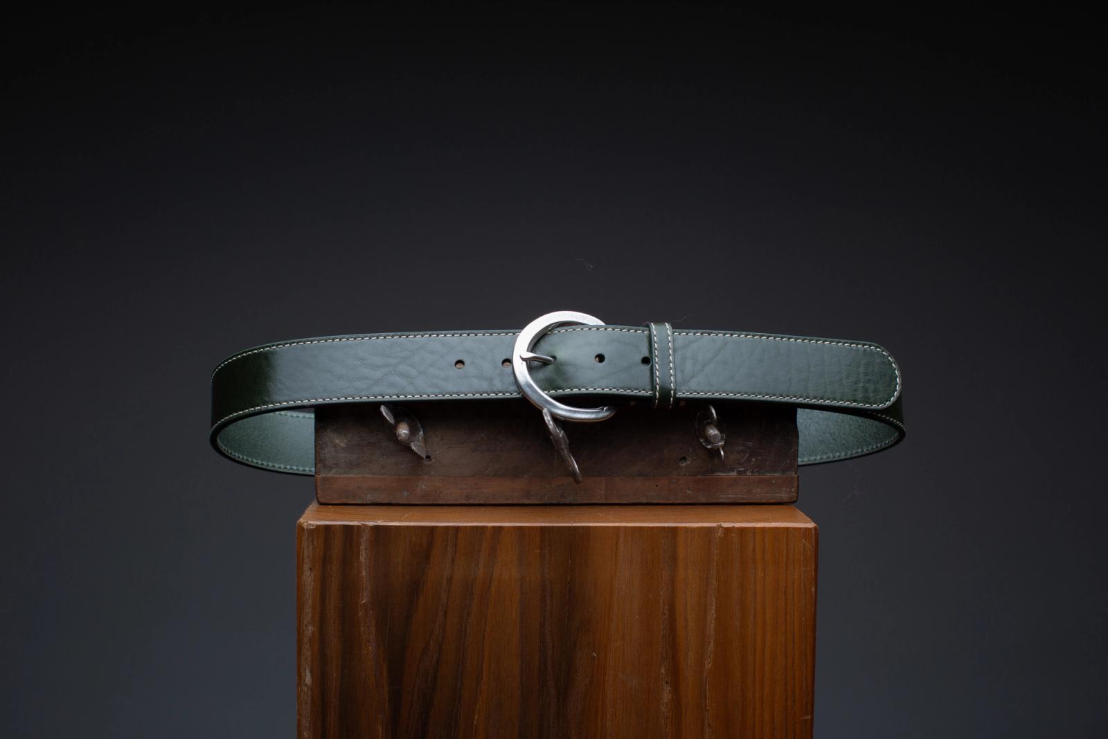 Dark Green Leather Belt 