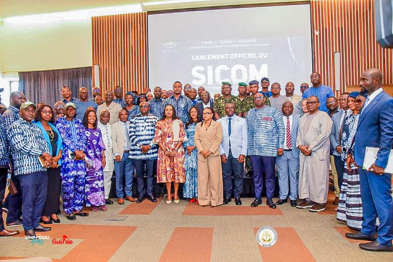 La Ministre de l'Économie et des Finances, Mariama Ciré Sylla, lors du lancement officiel de la plateforme numérique SICOM à Conakry.