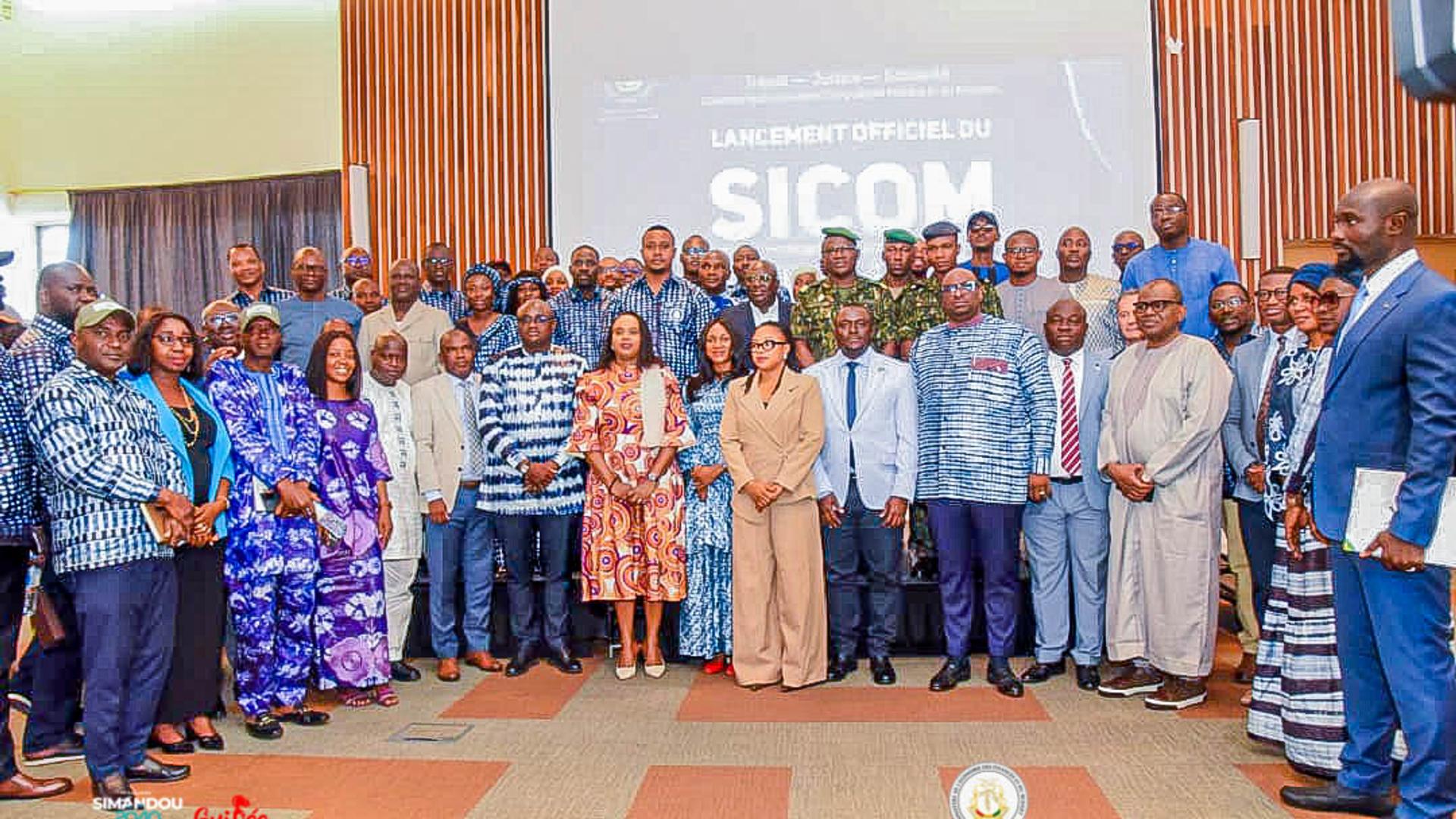 La Ministre de l'Économie et des Finances, Mariama Ciré Sylla, lors du lancement officiel de la plateforme numérique SICOM à Conakry.