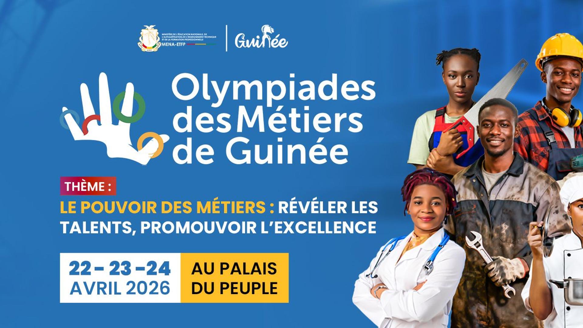 Jeunes participants aux Olympiades des Métiers 2026 au Palais du Peuple de Conakry