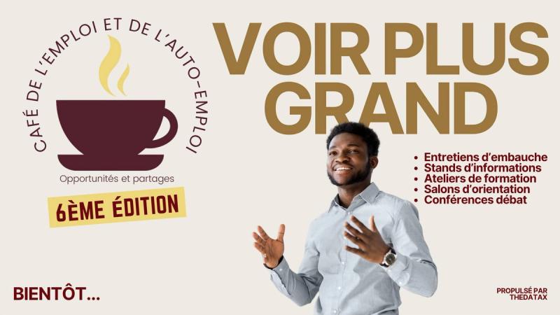 Affiche officielle de la 6ème édition du Café de l'Emploi et de l'Auto-emploi à l'Université de Sonfonia, Conakry.