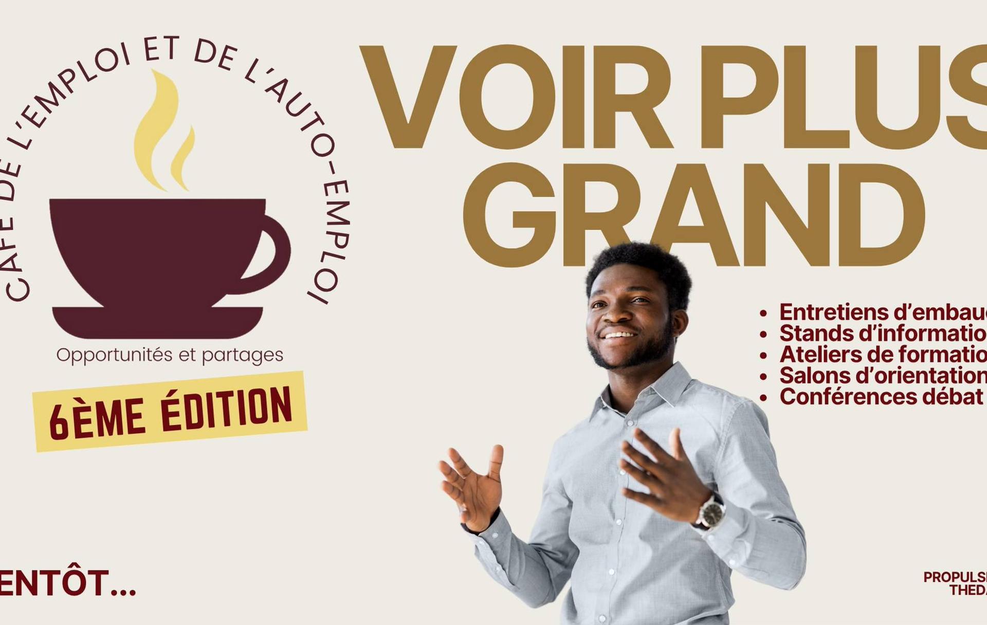 Official poster of the 6th edition of the Café de l’Emploi et de l’Auto-emploi at Sonfonia University in Conakry.