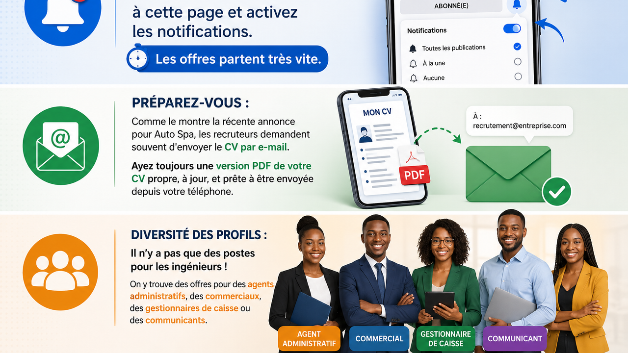 Un jeune diplômé guinéen consultant des offres d'emploi sur son smartphone via la page Facebook Recrutement Guinée.