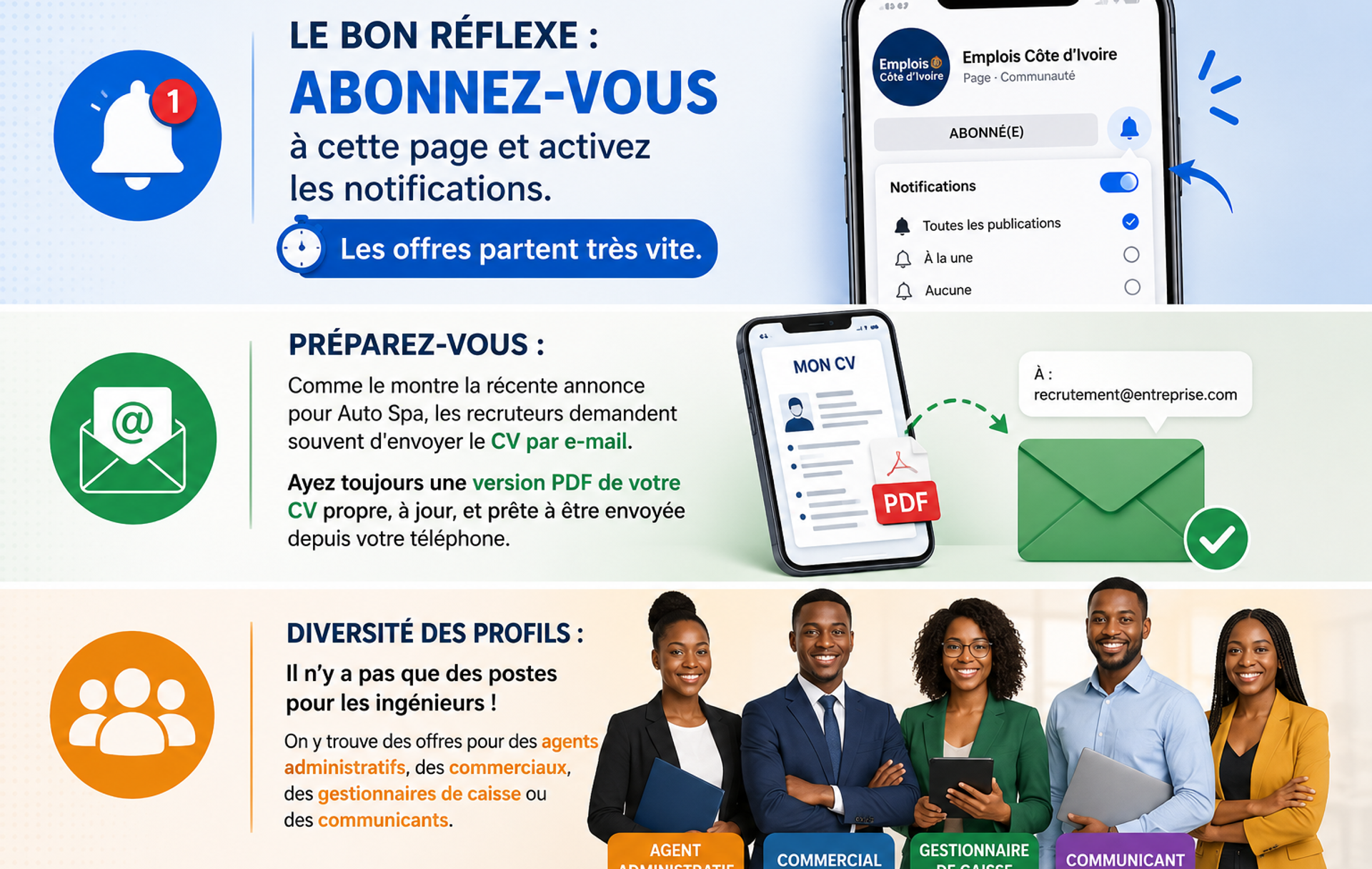 Un jeune diplômé guinéen consultant des offres d'emploi sur son smartphone via la page Facebook Recrutement Guinée.