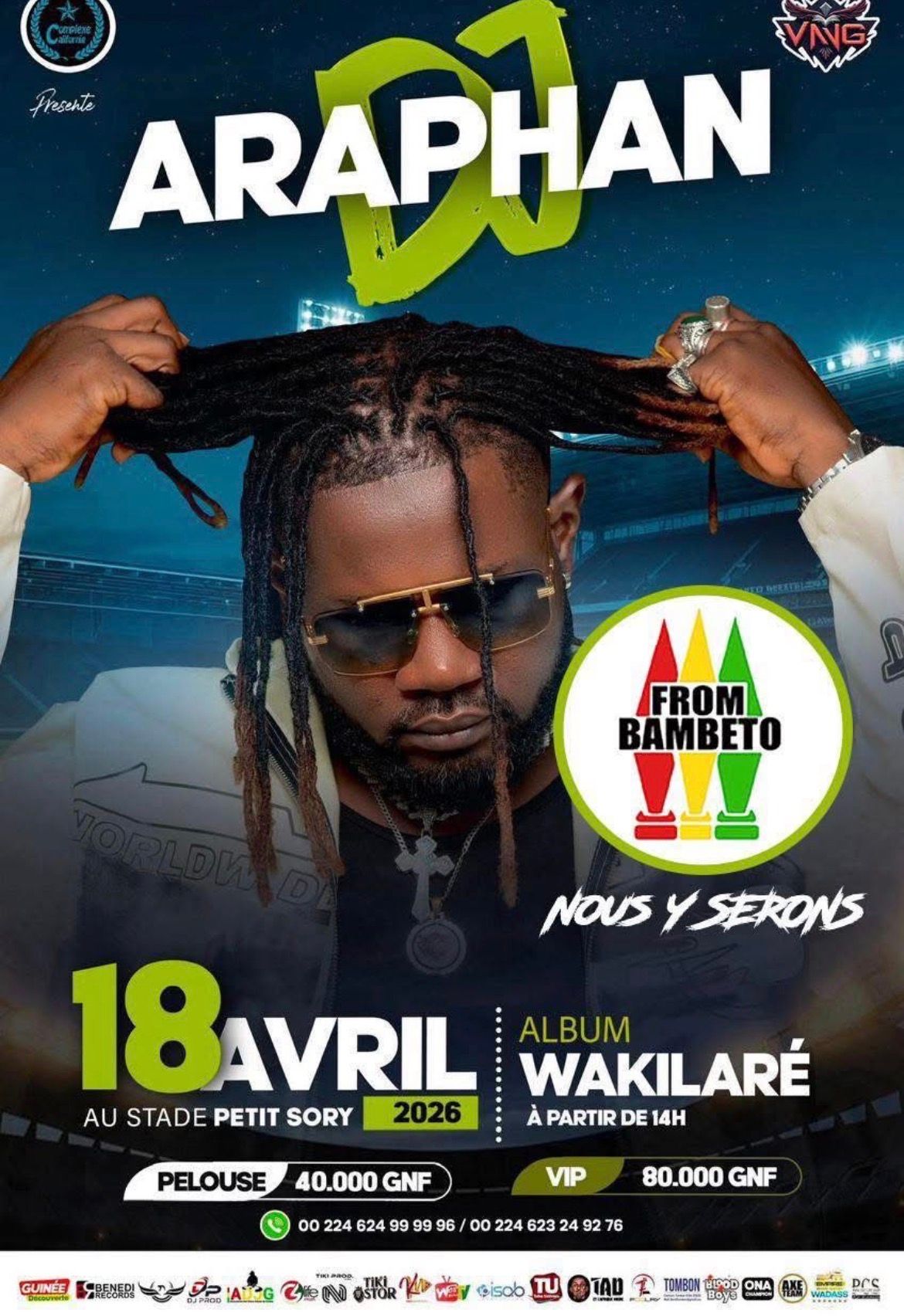 Araphan DJ en concert sur scène devant un public au Stade Petit Sory de Nongo à Conakry